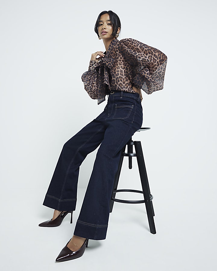 Petite Indigo High Waisted Wide Leg Jeans