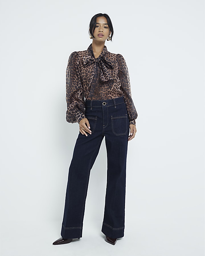 Petite Indigo High Waisted Wide Leg Jeans