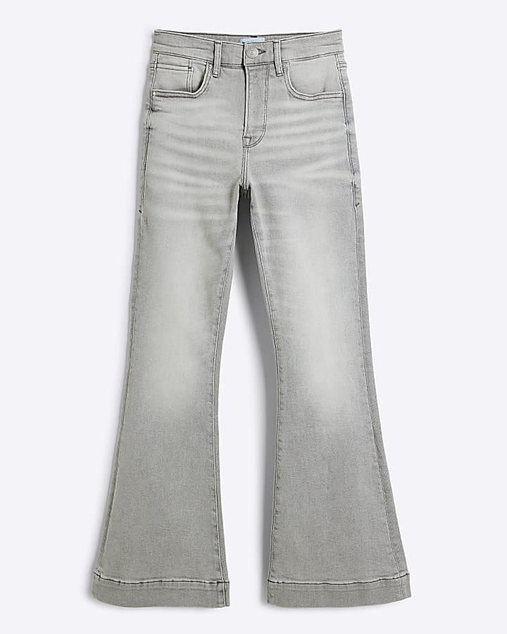 Petite grey light high rise flare jeans