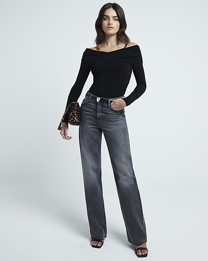 Black wrap drape top