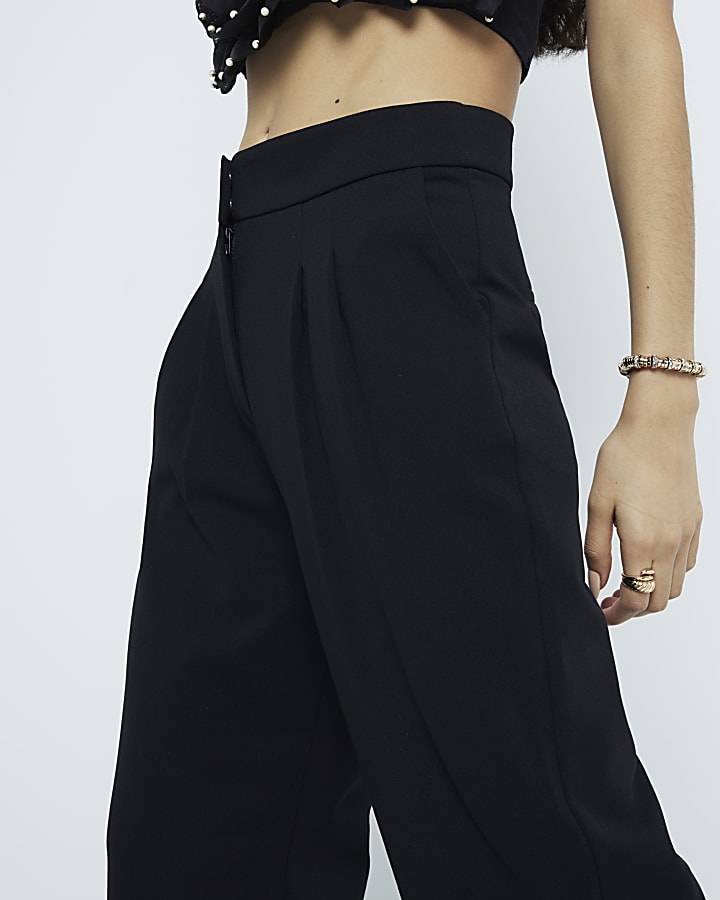 Black Jersey Twill Wide Leg Trousers