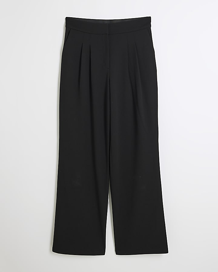 Black Jersey Twill Wide Leg Trousers