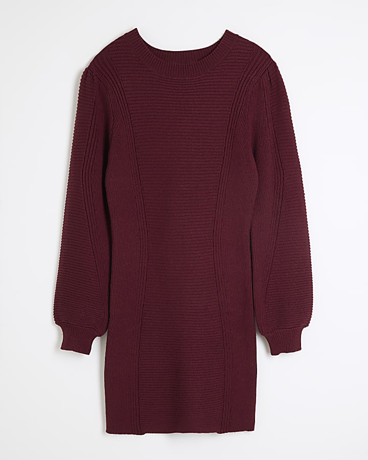 Red Rib Detail Mini Dress