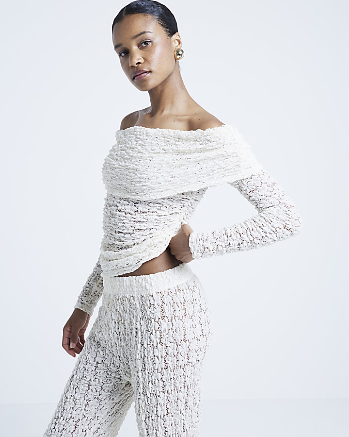 Cream lace bardot top