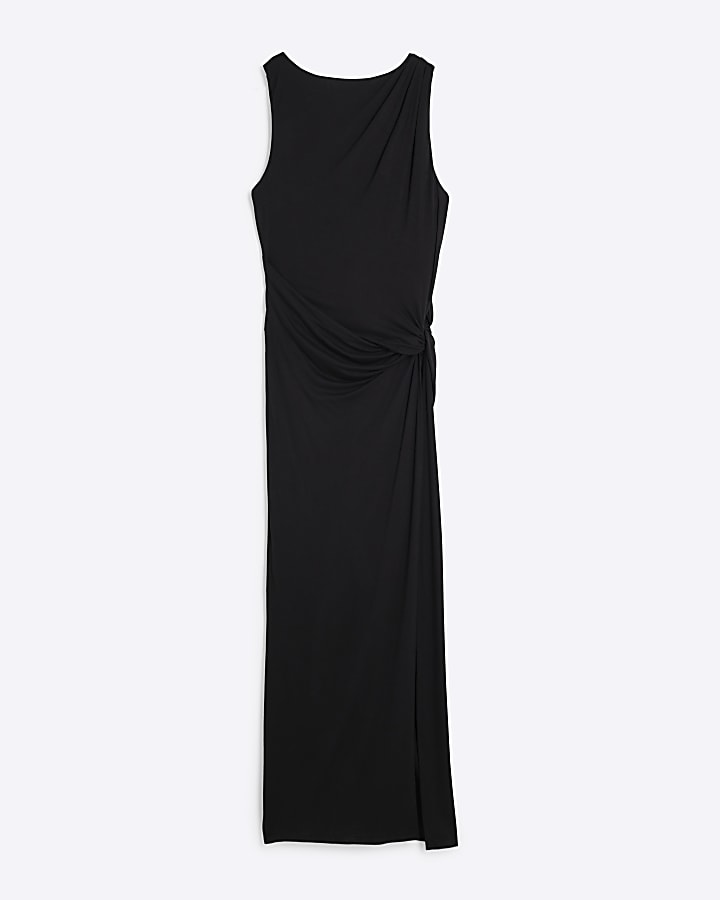 Black cowl back bodycon midi dress