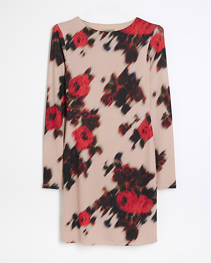 Pink blur floral bodycon mini dress