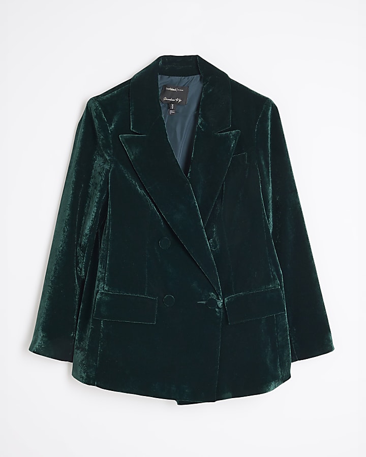 Petite Green Velvet Blazer Jacket