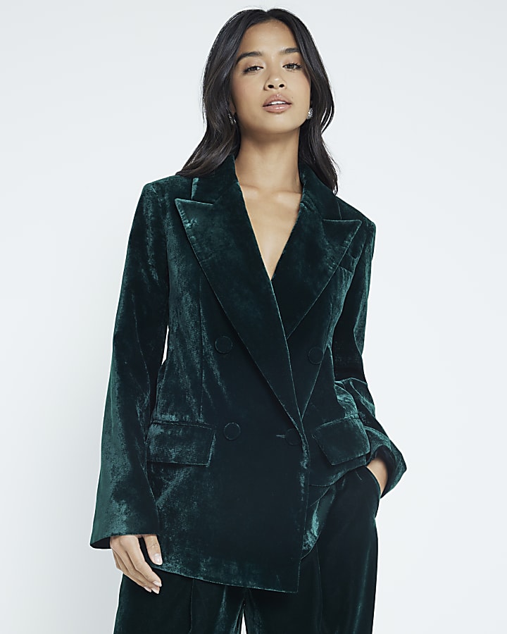 Petite Green Velvet Blazer Jacket