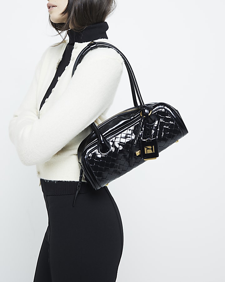 Black Woven Shoulder Bag