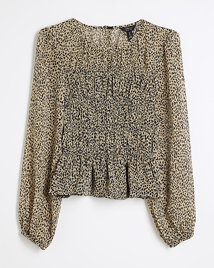 Beige Chiffon Leopard Print Blouse