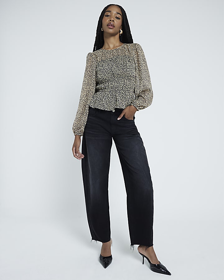 Beige Chiffon Leopard Print Blouse