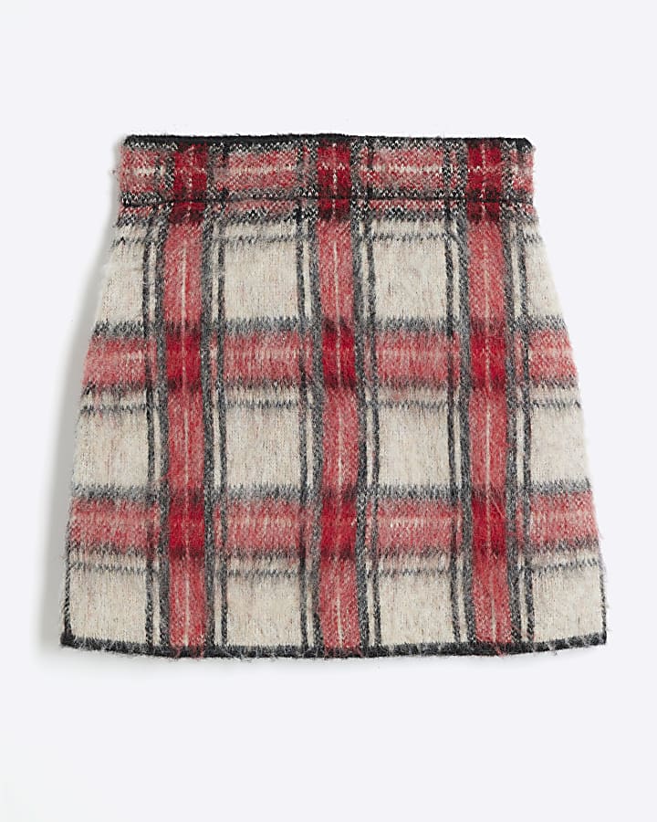 Red Hairy Tartan Mini Skirt