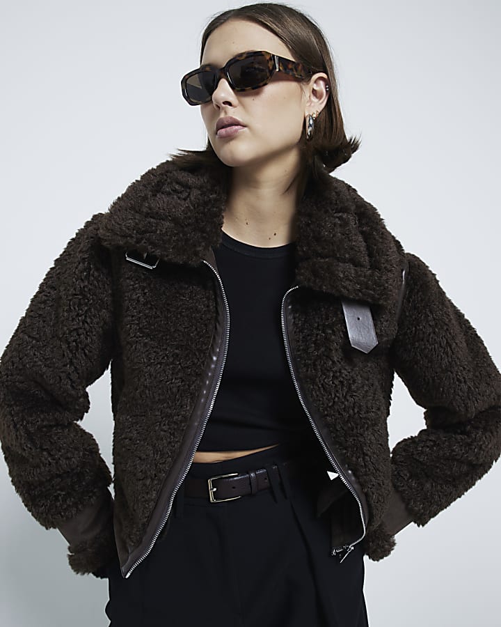 Brown Borg Collared Aviator Jacket