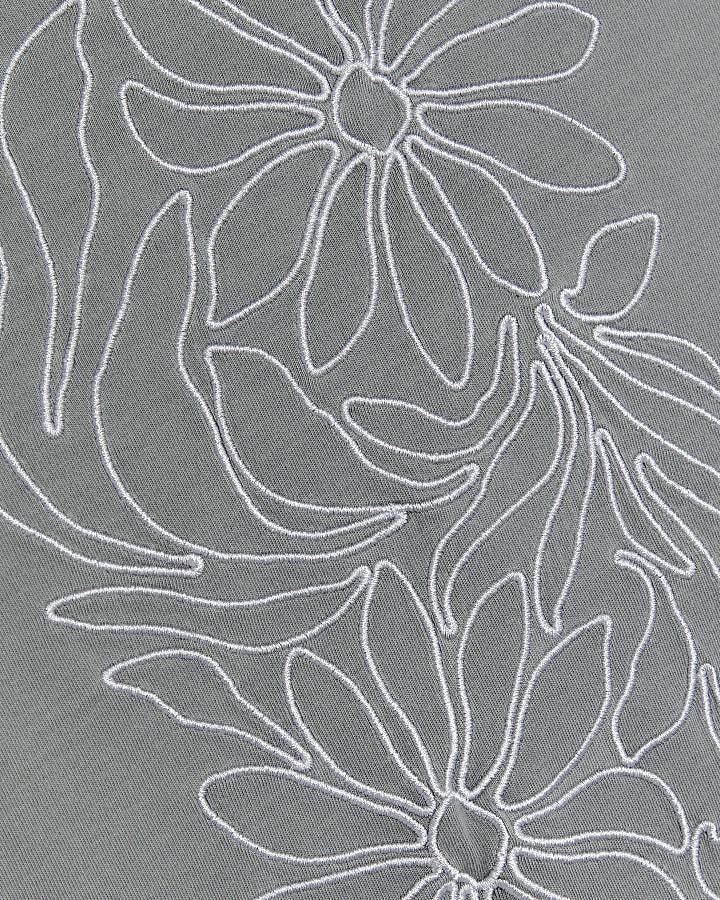 Grey washed embroidered floral t-shirt