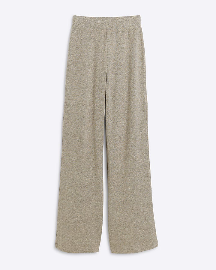 Gold metallic wide leg knit trousers