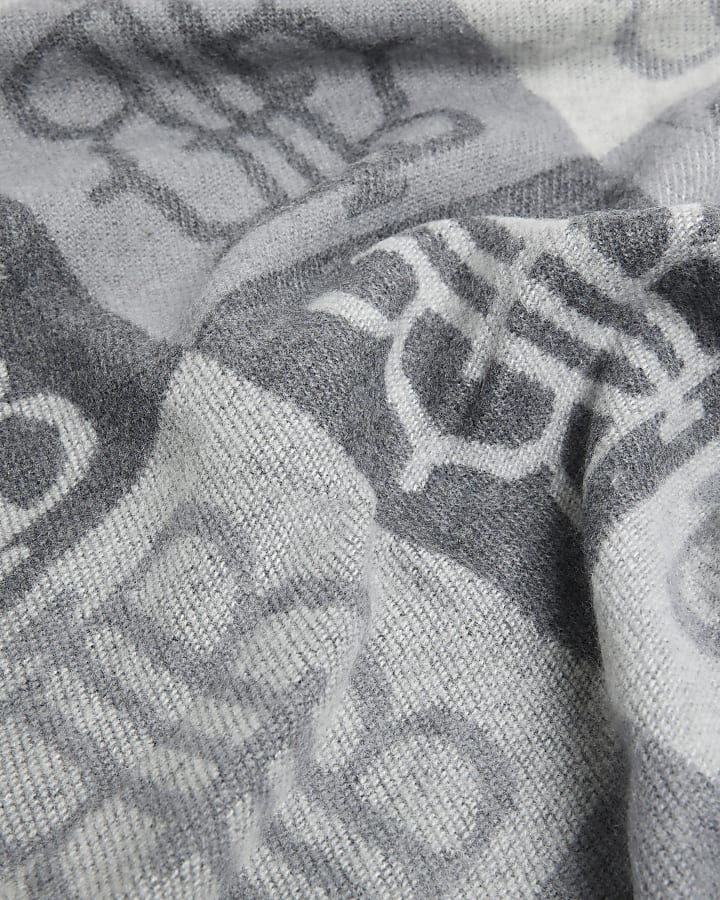 Grey Monogram Grid Scarf