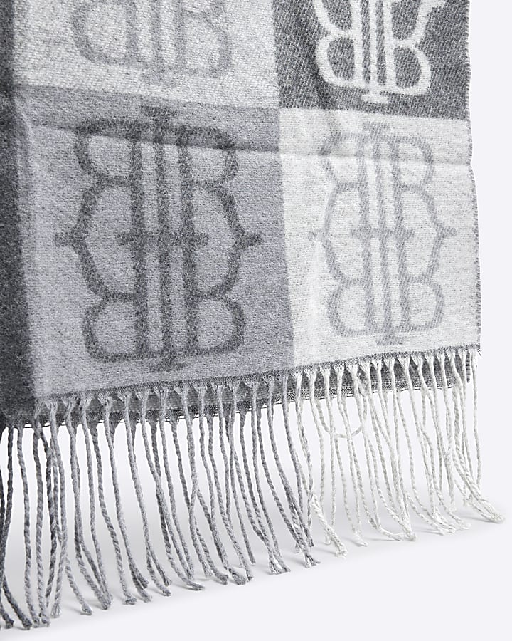 Grey Monogram Grid Scarf