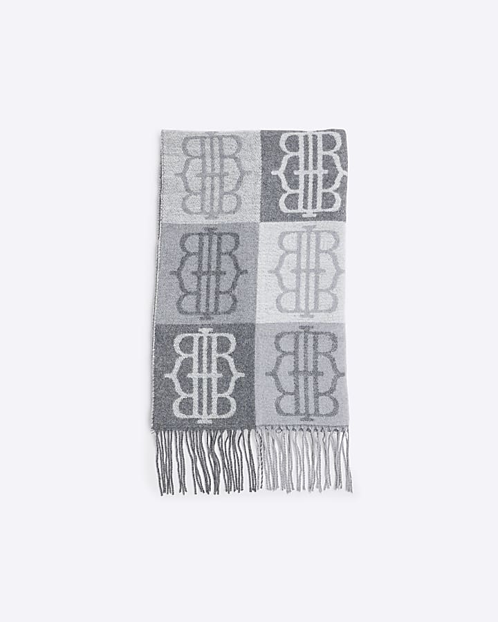 Grey Monogram Grid Scarf