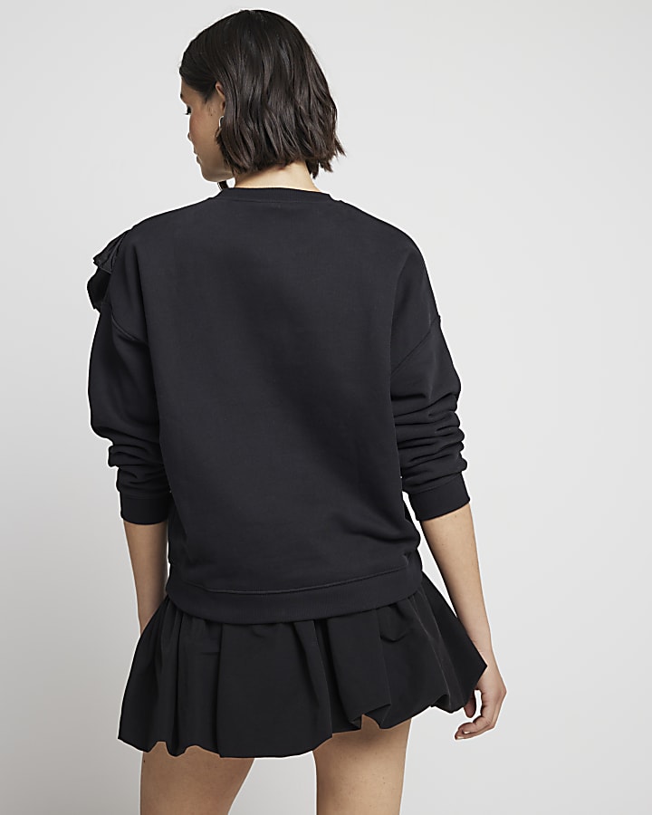 Black flower frill sweatshirt