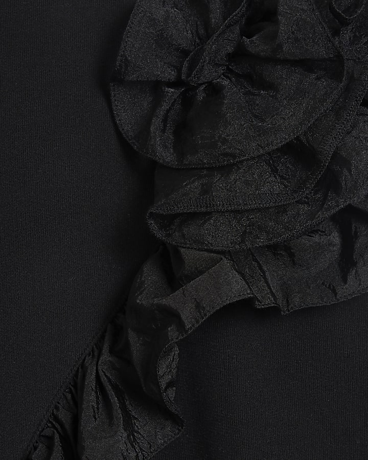 Black flower frill sweatshirt
