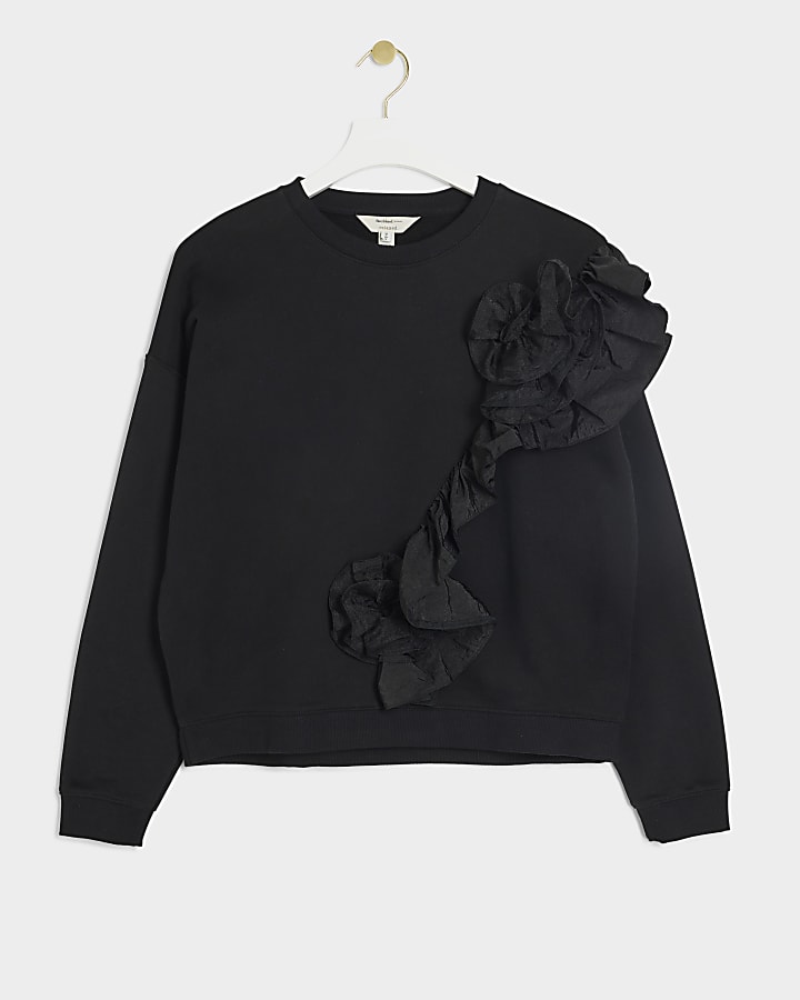 Black flower frill sweatshirt