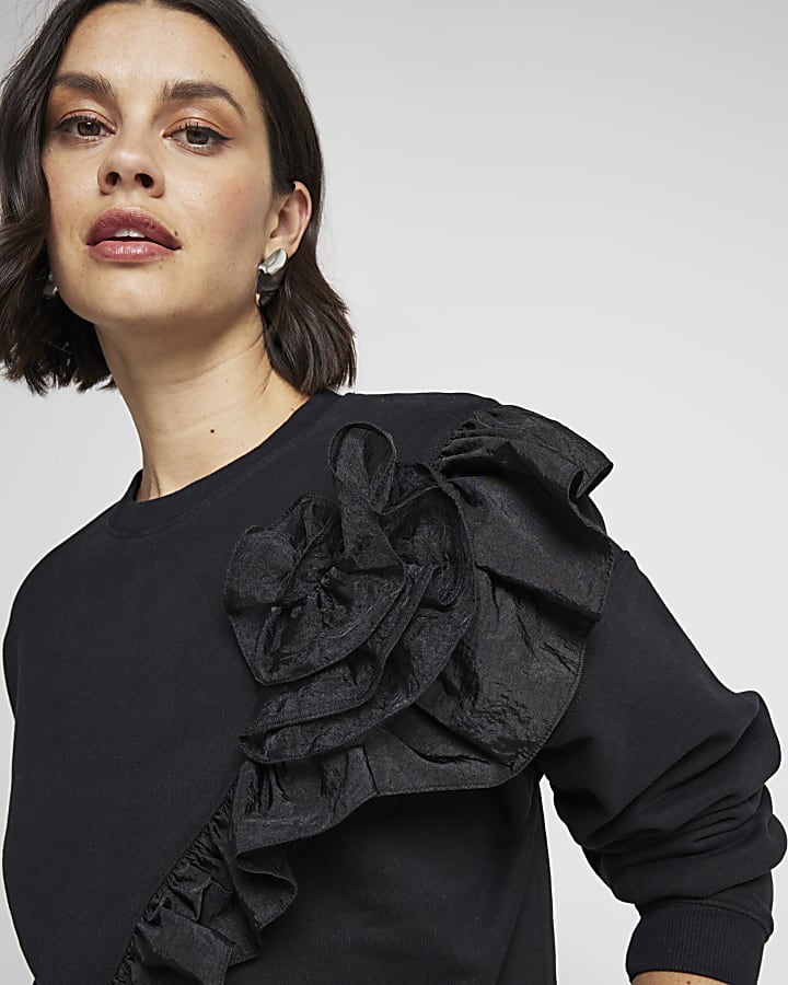 Black flower frill sweatshirt