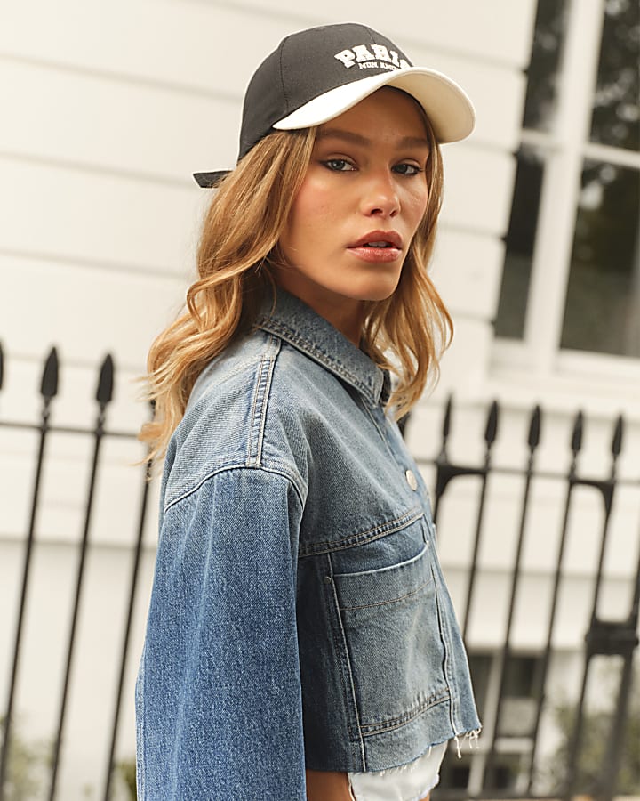 Blue crop denim trucker jacket