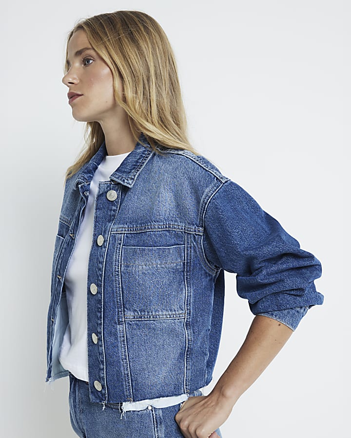 Blue crop denim trucker jacket