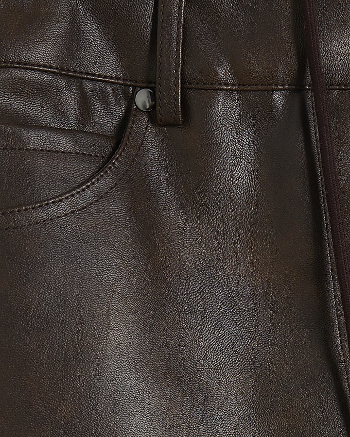 Brown Faux Leather Tailored Hybrid Trousers