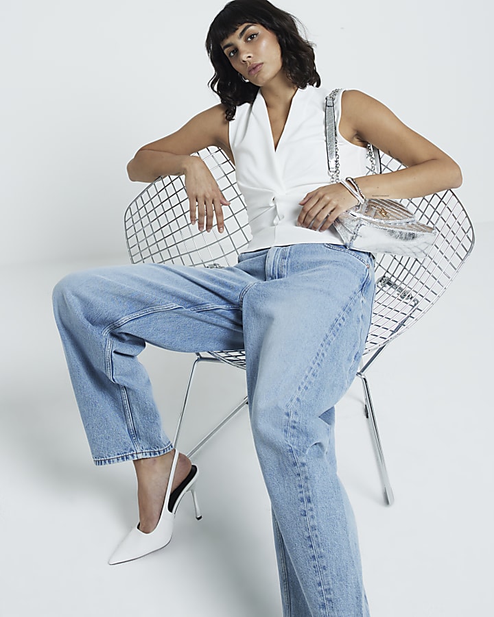 White front knot vest top