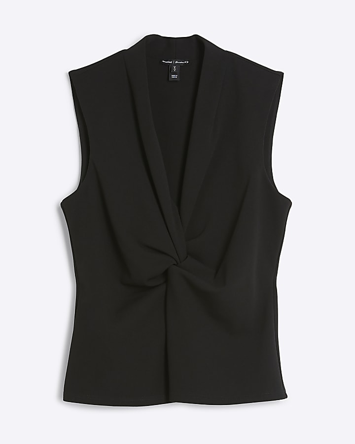 Black front knot vest top