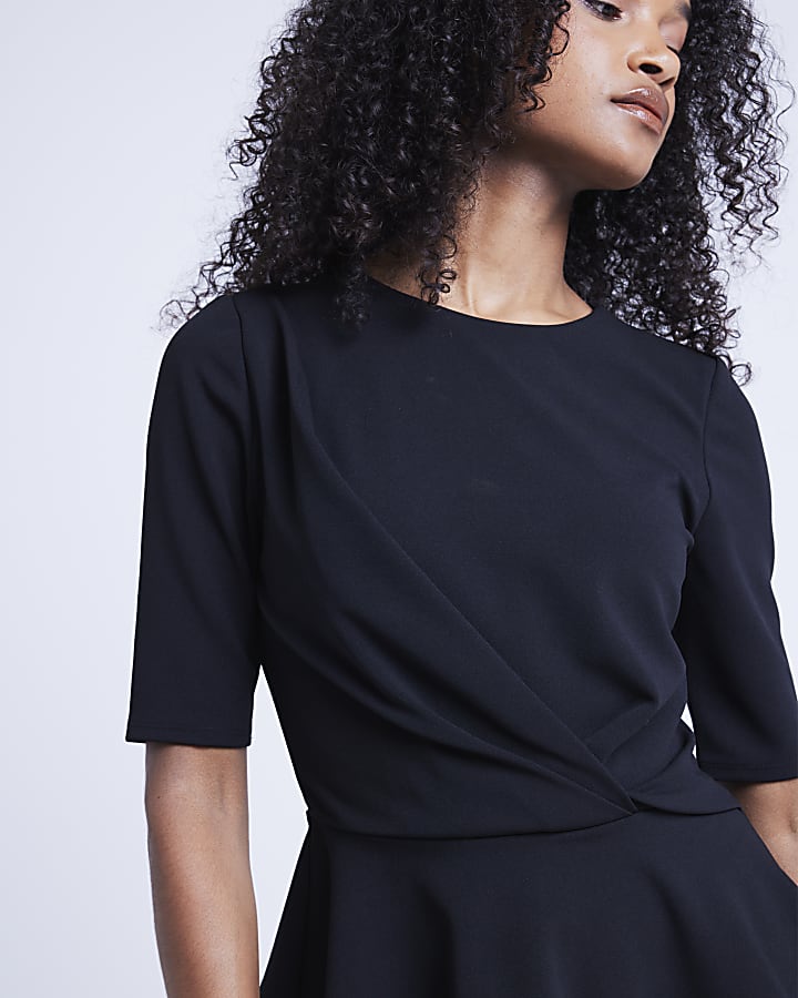 Black Twist Front Peplum Top