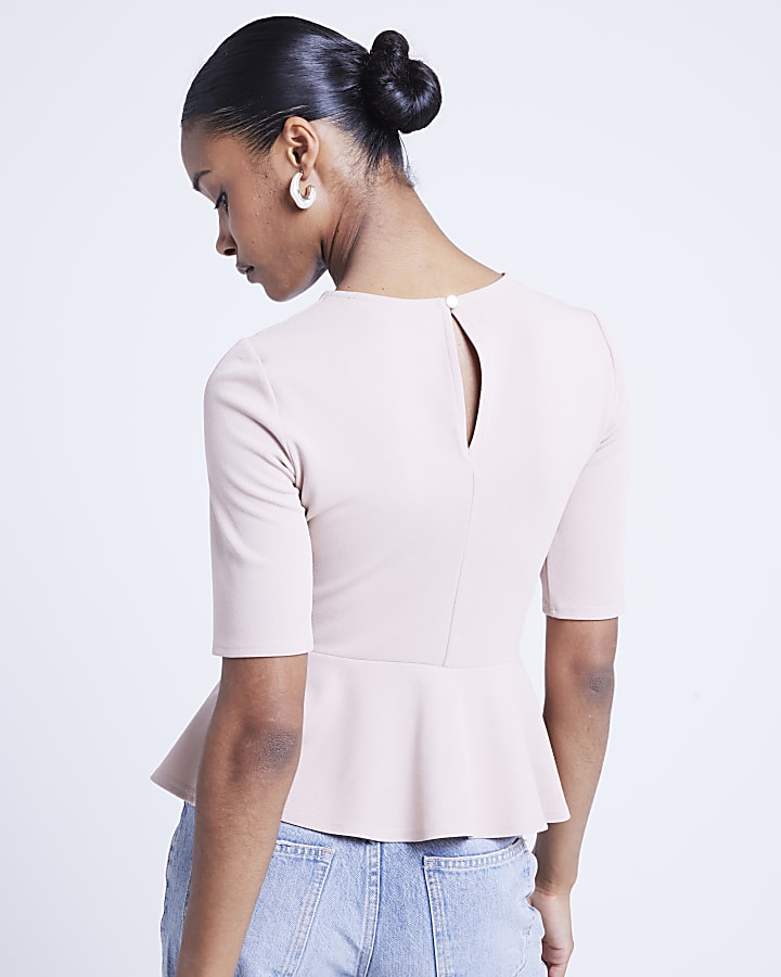 Beige twist front peplum top