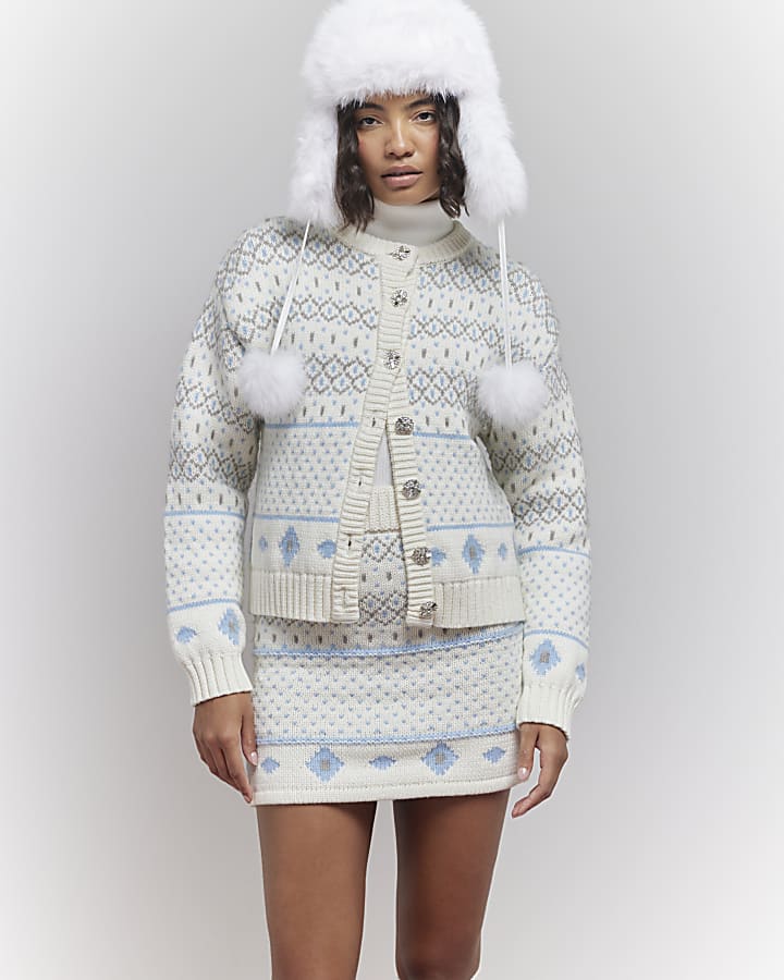 Cream Fair Isle Knitted Mini Skirt