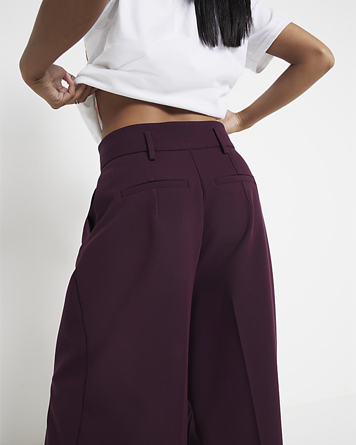 Petite red high waisted wide leg trousers