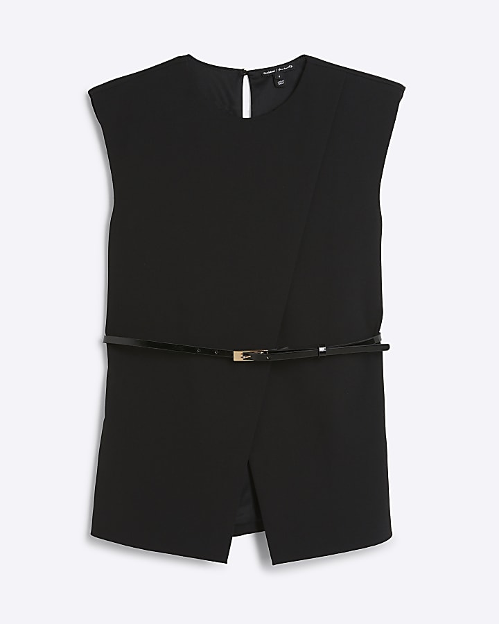 Black scuba belted vest top