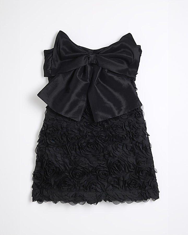 Petite Black Bandeau Bow Mini Dress