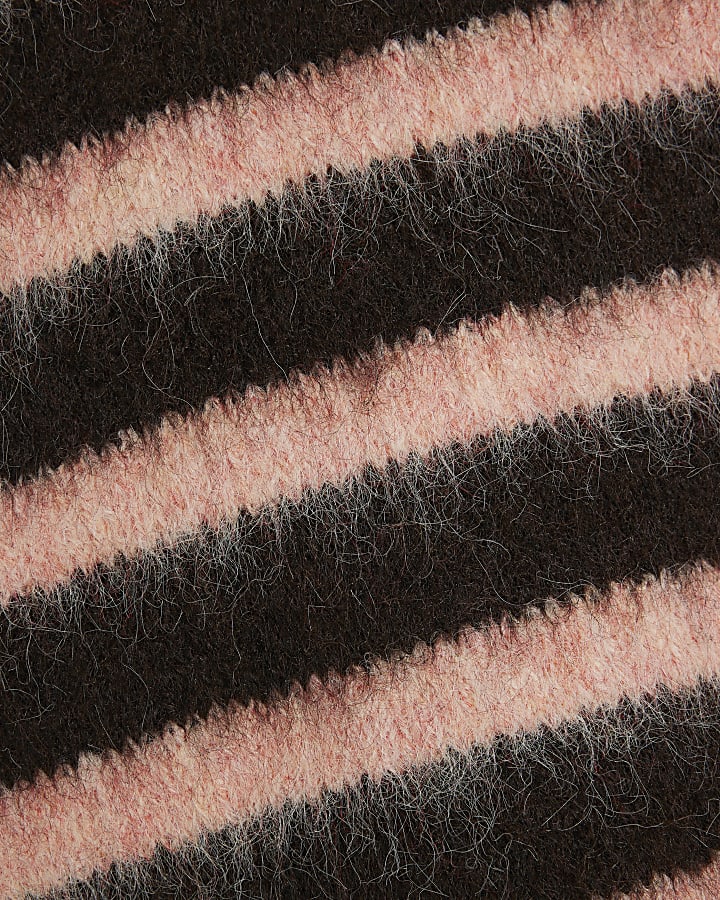Brown Long Sleeve Striped Hairy Jumper