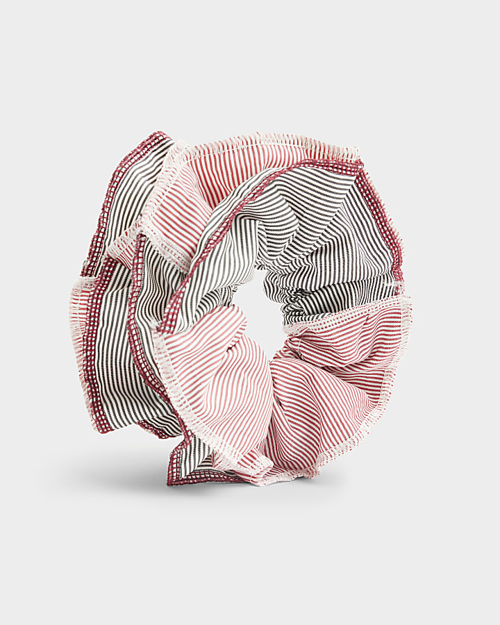 Pink mixed stripe hair scrunchie