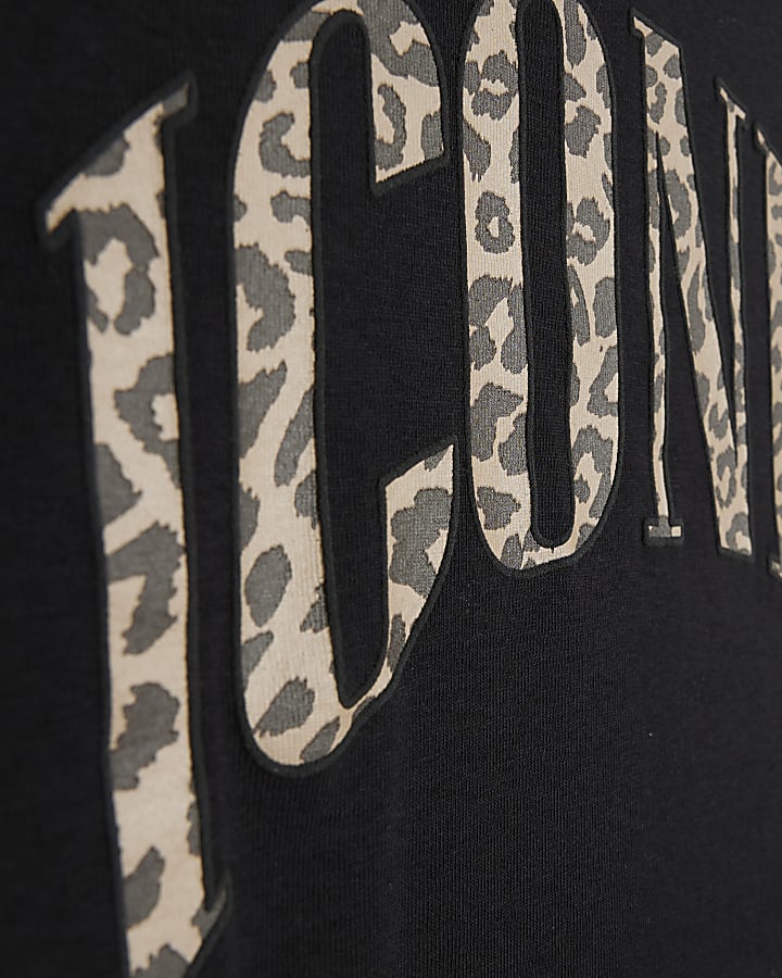 Black leopard print script t-shirt