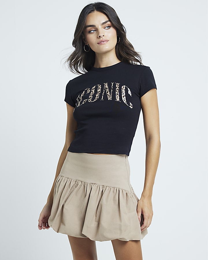 Black leopard print script t-shirt