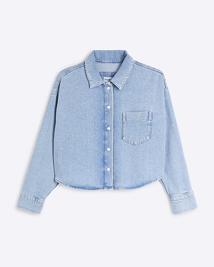 Petite Blue Denim Crop Shirt