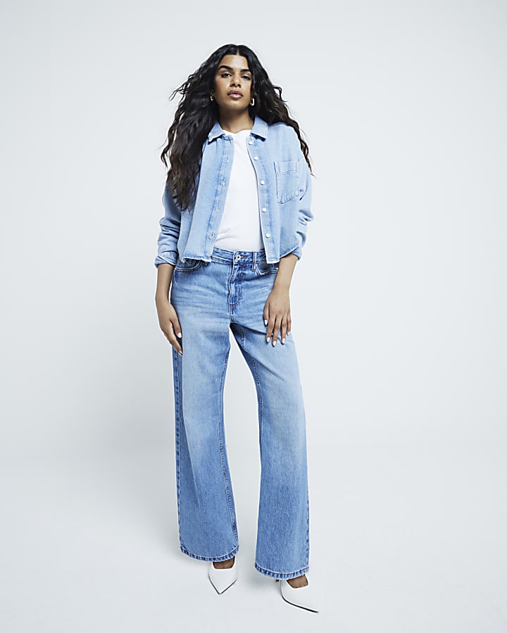 Petite Blue Denim Crop Shirt