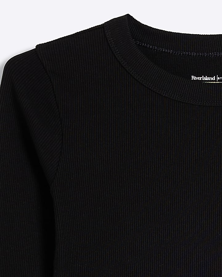 Petite Black Long sleeve Ribbed T-shirt