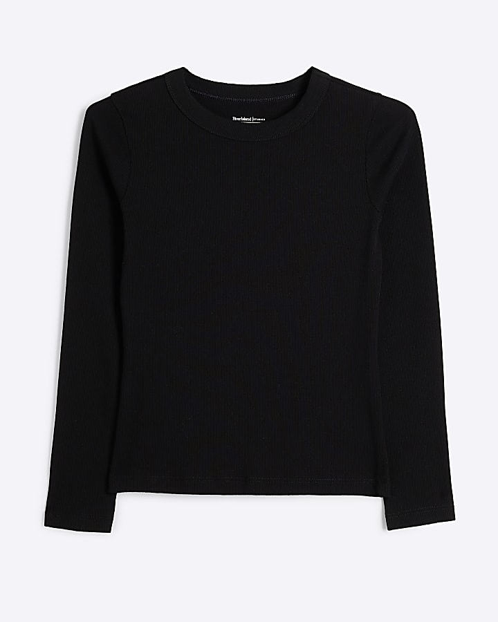 Petite Black Long sleeve Ribbed T-shirt