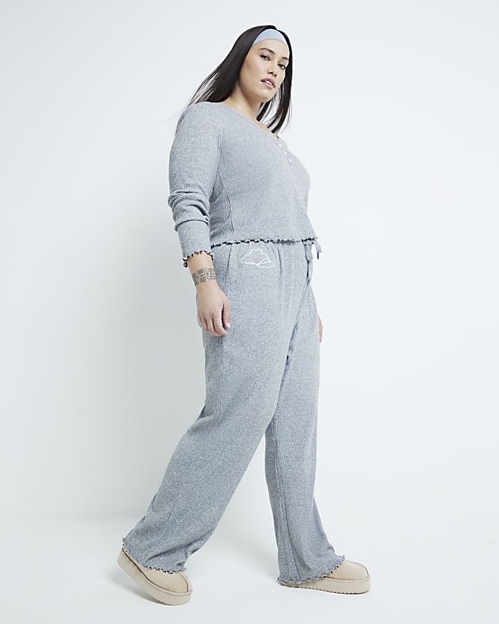 Plus Grey Ribbed Pyjamas Set River Island