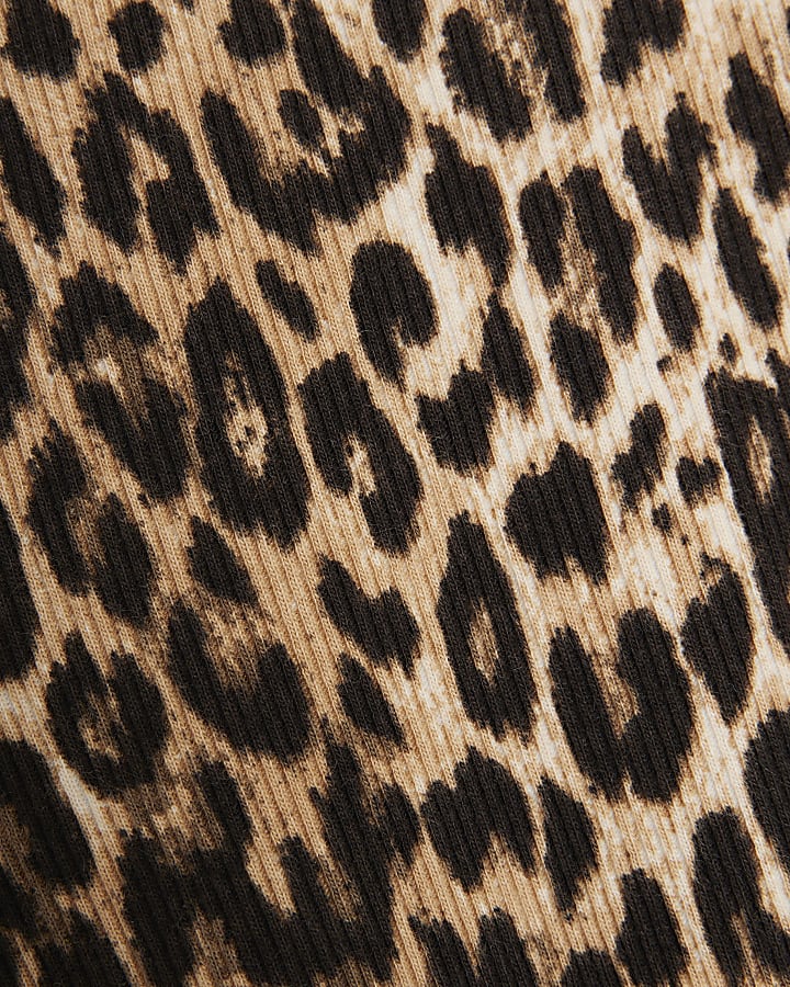 Petite Brown Leopard Ribbed Flare Leggings