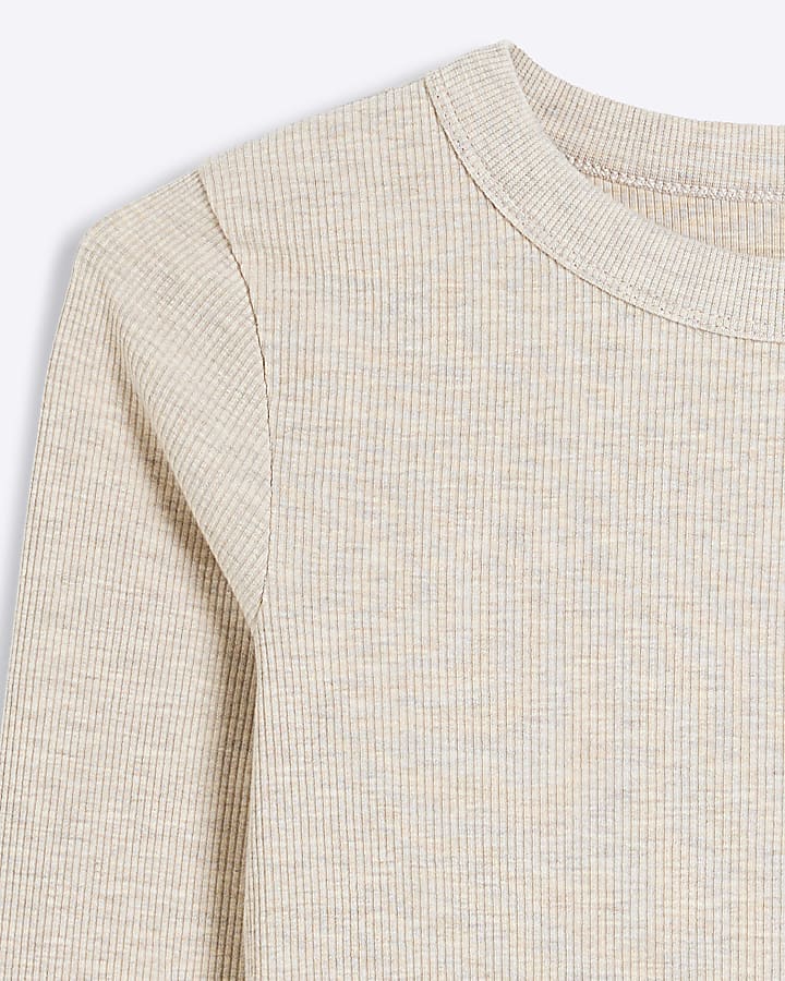 Petite Beige ribbed long sleeve t-shirt