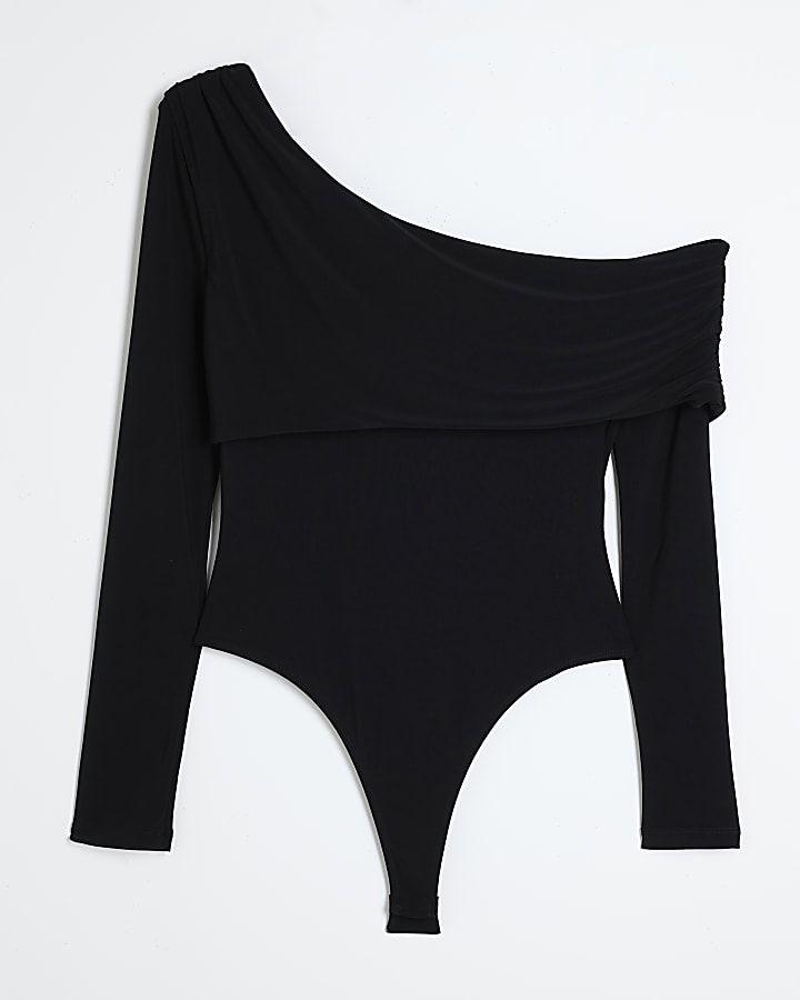 Black ruched off shoulder bodysuit