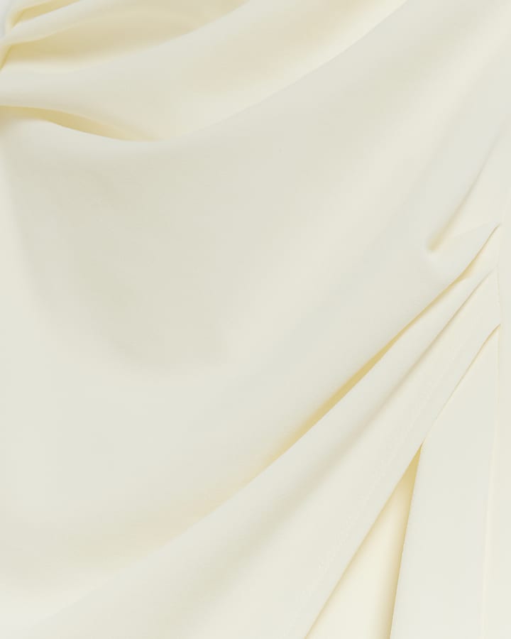 Cream drape off shoulder bodycon maxi dress